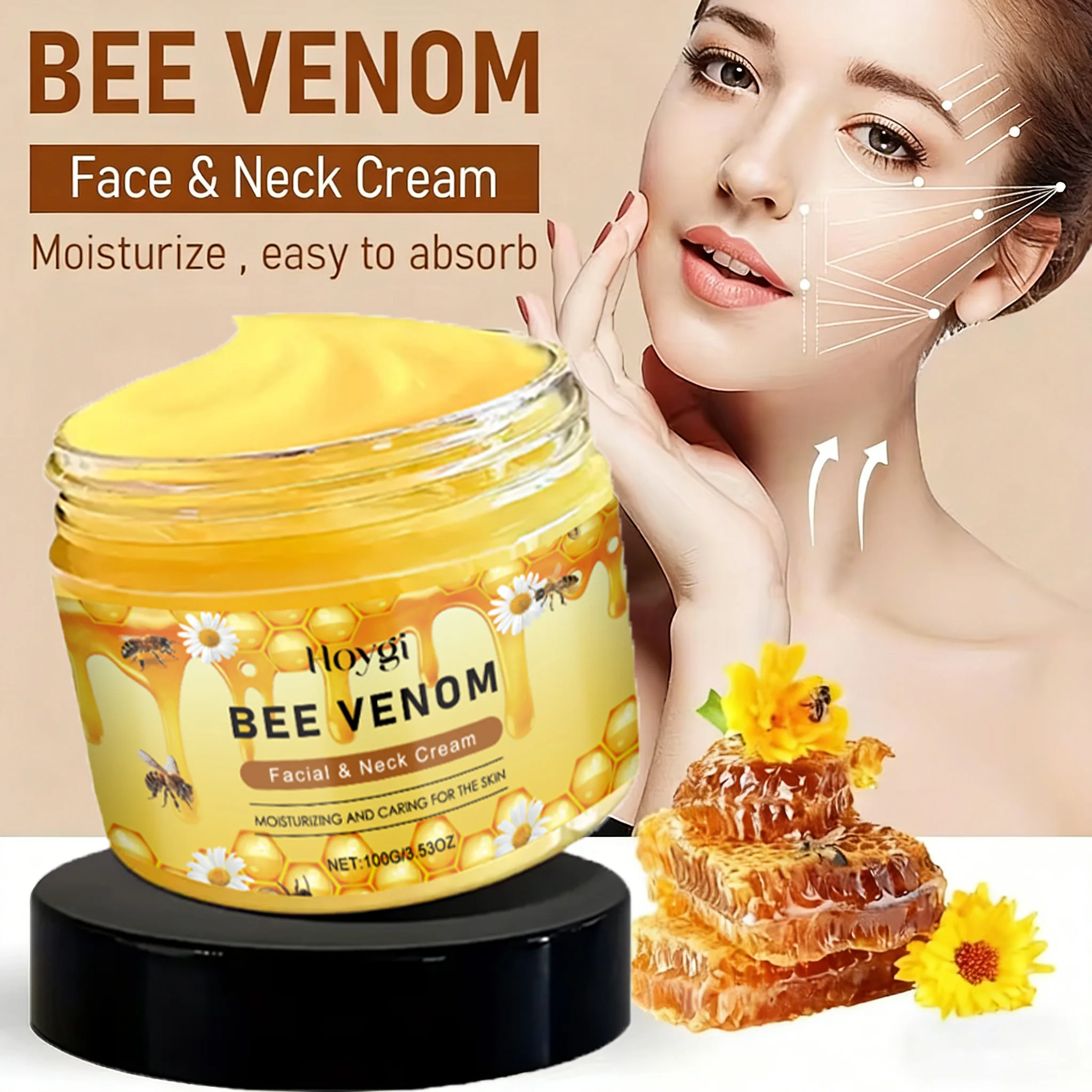 Crema Facial y para el Cuello con Veneno de Abeja, Hidratante, Reafirmante, Mejora las Líneas Finas, Nutritiva, Cuidado Diario de la Piel, Absorción Rápida