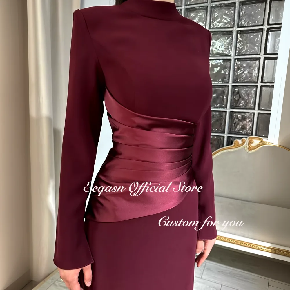 Burgundy Prom Dresses Mermaid Long Sleeves Mother of Bride Vestidos Para Eventos Especiales Party Evening Gown Customized