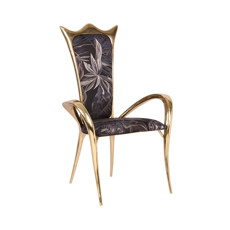 

Modern light luxury Italian pure copper dining chair creative high-end villa living room home leisure chair backrest armres