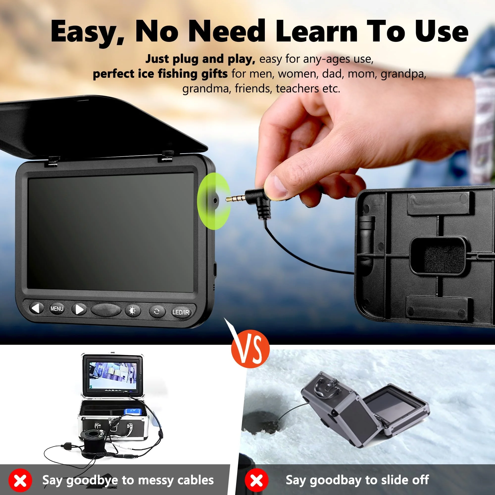 1080PHD Underwater Fishing Camera,10000mAh ice fishing camera,IR&LED light winter fishing camera image 5