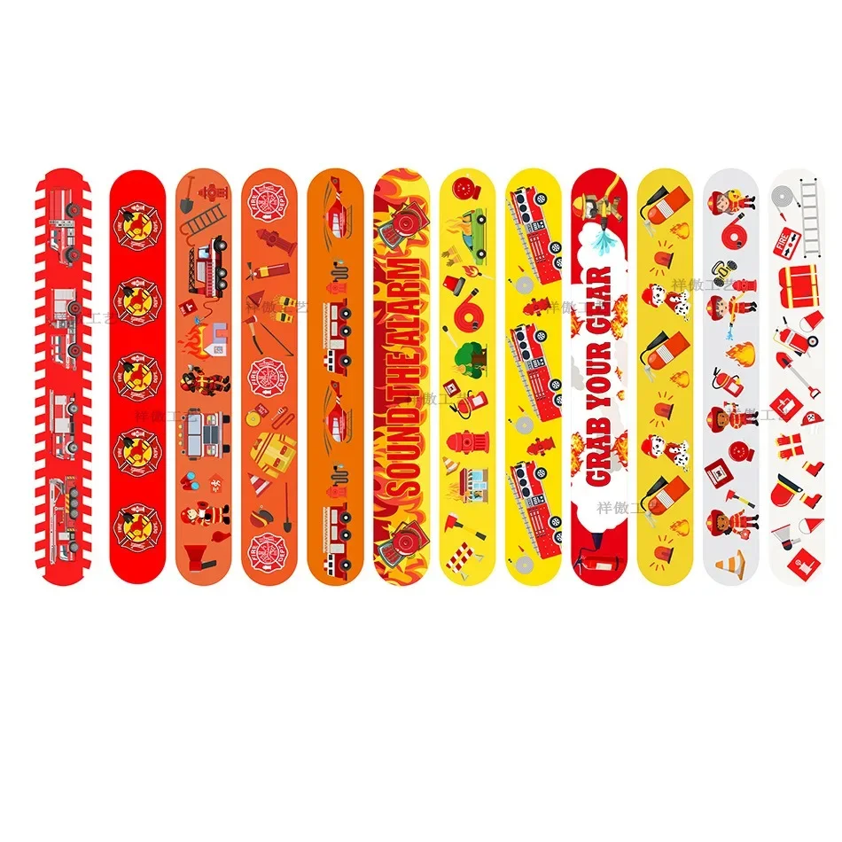 Firefighter Theme Slap Bracelets Fire Alarm Party Fire Emergency Bracelet Happy Fireman Birthday Party Decor Kids Favor Gifts
