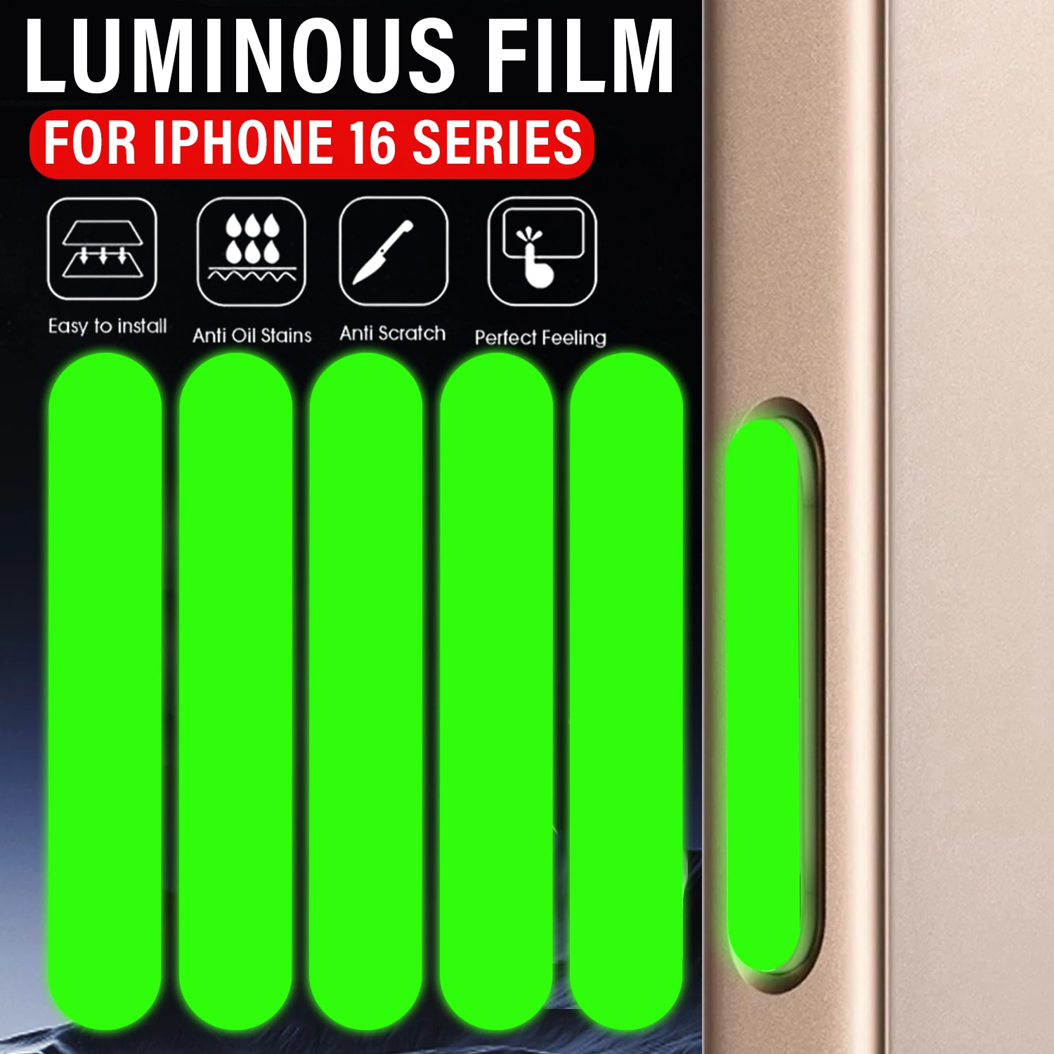 10-50PCS Side Button Luminous Sticker For iPhone 16 Pro Max 16Plus 16Pro Protective Films Camera Button Protector For iPhone 16