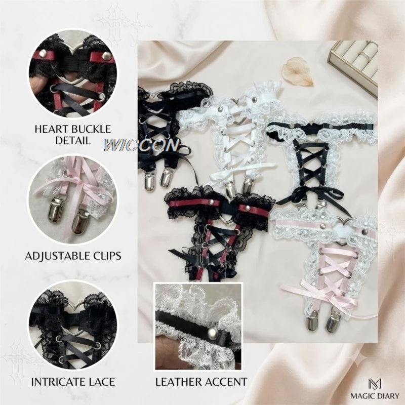 Jirai Kei Leg Ring Suspender Garter With Heart Lace Strap Figure Ribbon Buckle Dark Cute Accessory Female Daily Outfit Halloween