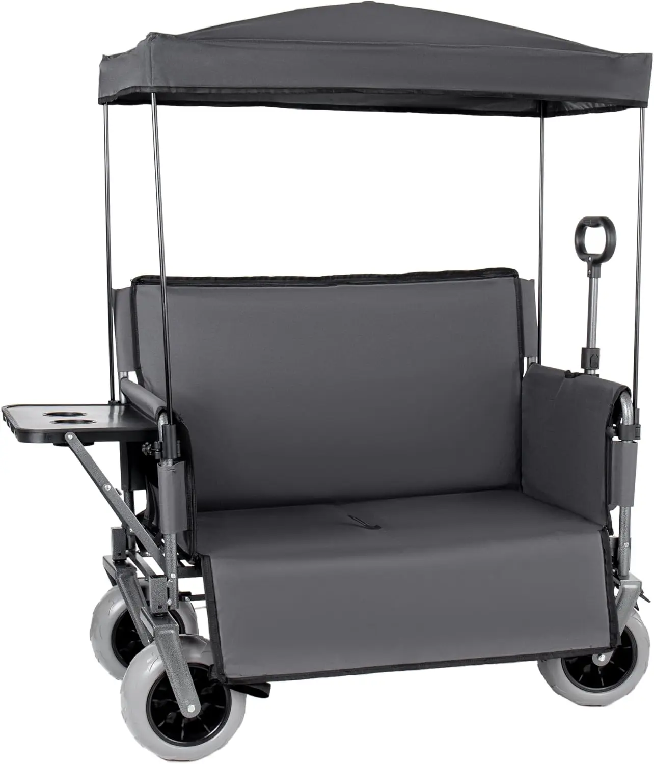 3-in-1 Collapsible Wagon Converts to Bench Convertible Folding Wagon Cart with Canopy &Rear-Mounted Folding Tabletop, 500lbs Hea