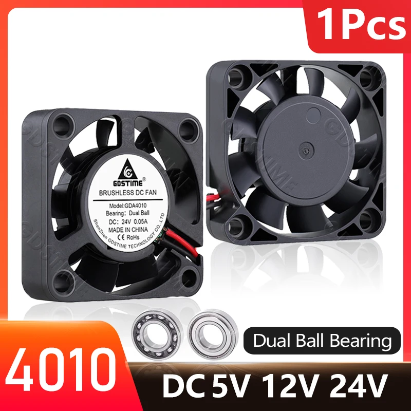 GDSTIME 40MM Chłodnica USB DC 5V 12V 24V 40x40x10mm Podwójna kula Mini wentylator chłodzący 4010 Wentylator osiowy 40MM do drukarki 3D, DVR, NAS Chłodzenie