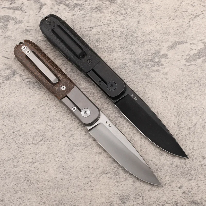 K110 Steel Ball Bearing Folding Blade Knife Titanium Alloy / Linen Non slip Handle Outdoor Camping Pocket Knives Hand Tools