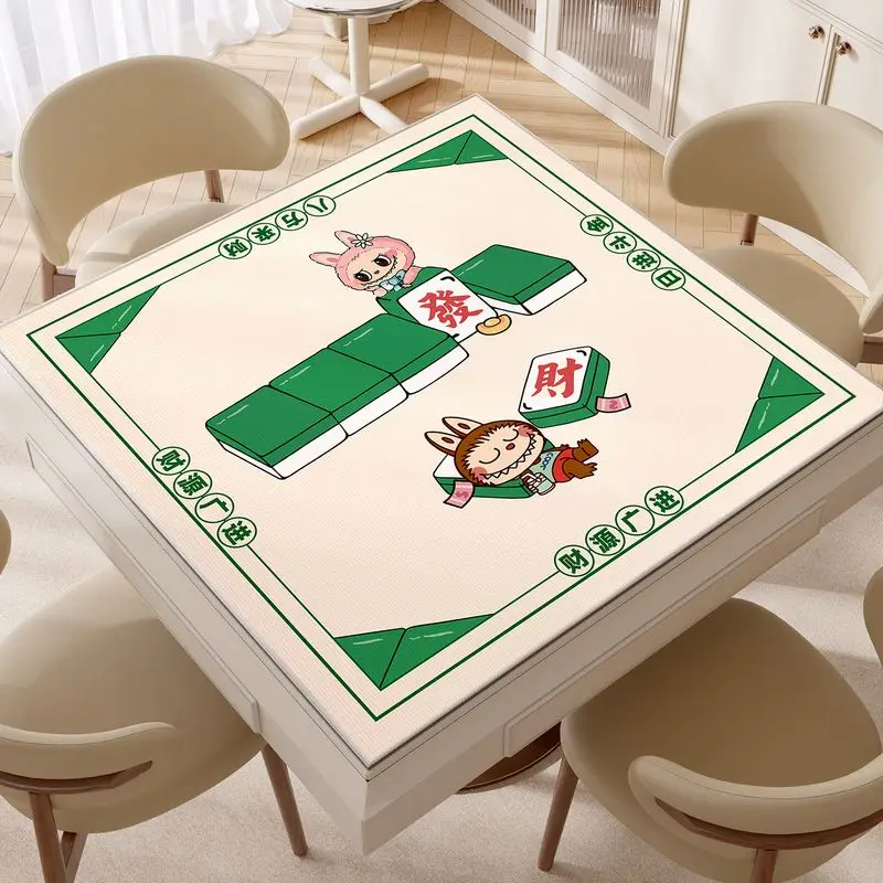 VIKAMA Cute Cartoon Rabbit Green Mahjong Table Mat Absorbent Machine Washable Game Room Country House Floor Mat Home Decor