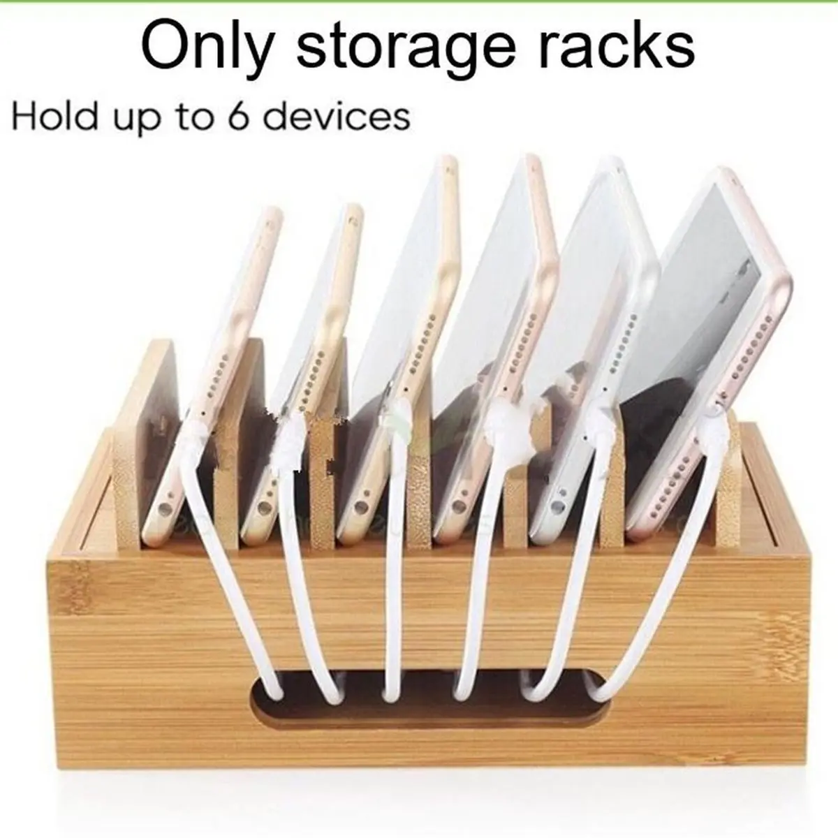 Bamboo Desktop Stand Bracket Large Capacity Dock Station Organizer for Universal Tablet and Phone Storage, Wooden Holder
