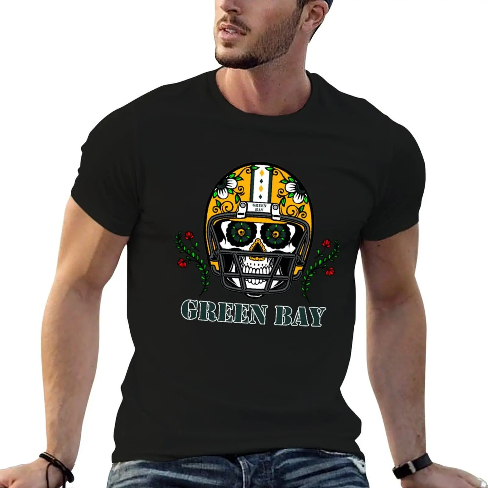 

Green Bay Football Helmet Sugar Skull Day Of The Dead T-Shirt man t shirts for men g man t shirts for men T-Shirt