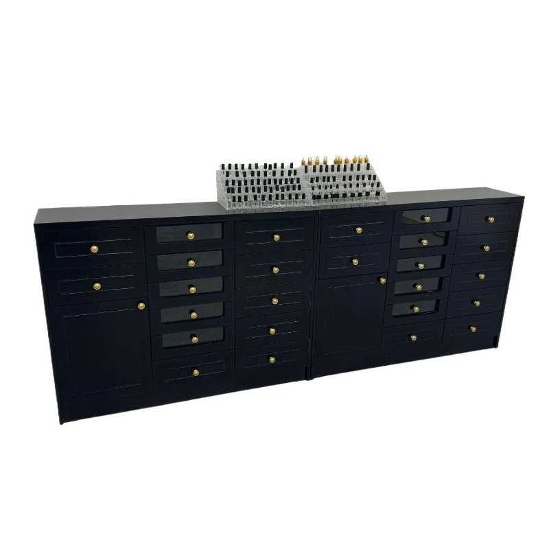 Black display cabinet, storage drawer type, floor-to-ceiling storage cabinet