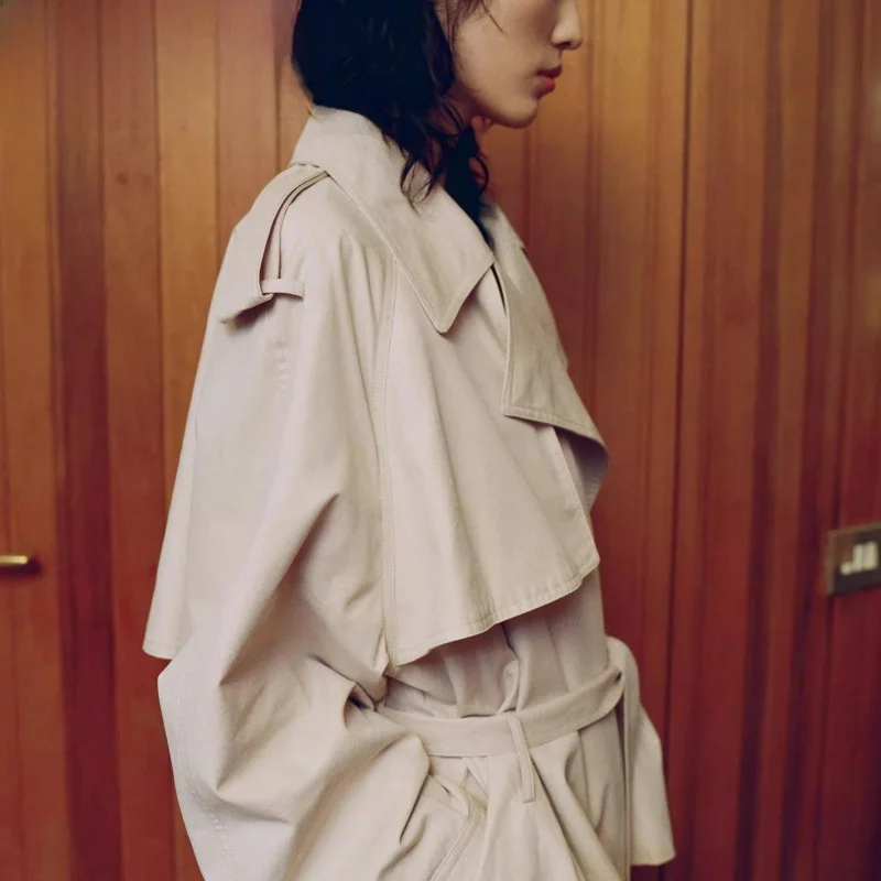 

Summer New Arrival Women's ort oulder Drape Long Sve Knot Belted Coat ZA25 Sli Commute Straight Cut