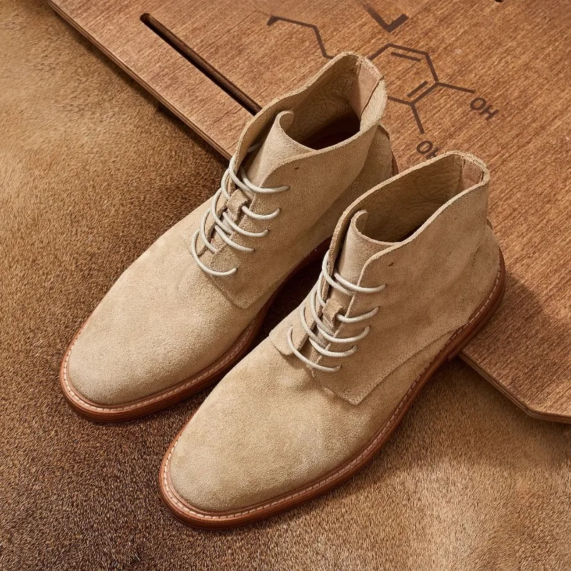 

Vintage High Top Derby Genuine Leather Handmade Ankle Boots Men's Shoes Work Soft Soled Oxford Desert Motorcycle Boots Male