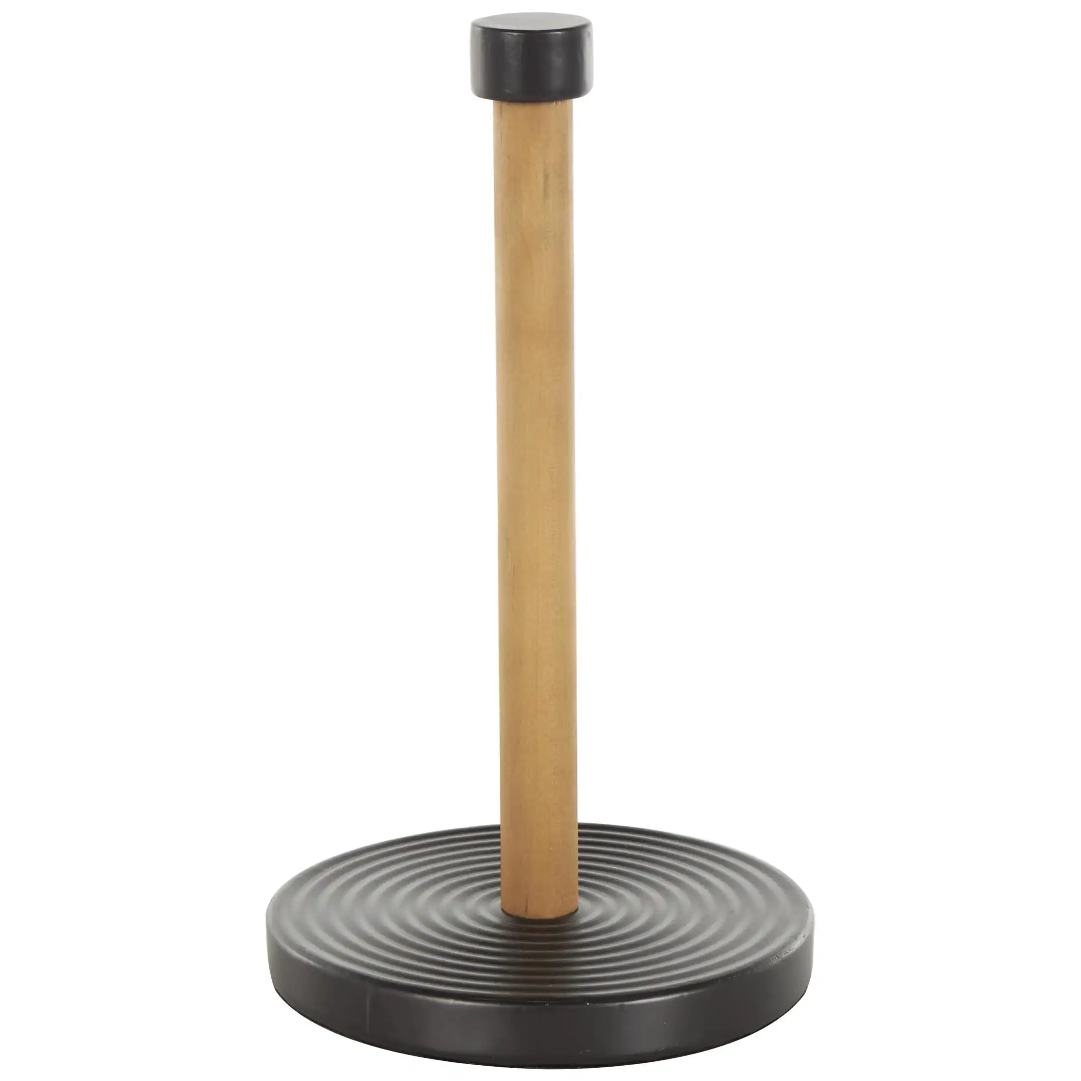 

7 x 12 Black Metal Paper Towel Holder with Brown Wood Post, 1-Piece