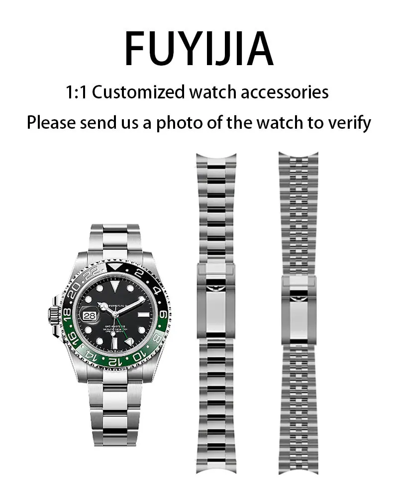 

FUYIJIA Male Custom Greenwich M1267 Original Watchbands 20MM Curved Interface 904L Stainless Steel Bracelet Folding Buckle Strap