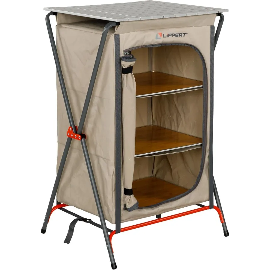 مخزن التخييم القابل للطي في الهواء الطلق مع ثلاثة أرفف تخزين لإعداد المطبخ المحمول دائم 600D نسيج البوليستر PowderC #1