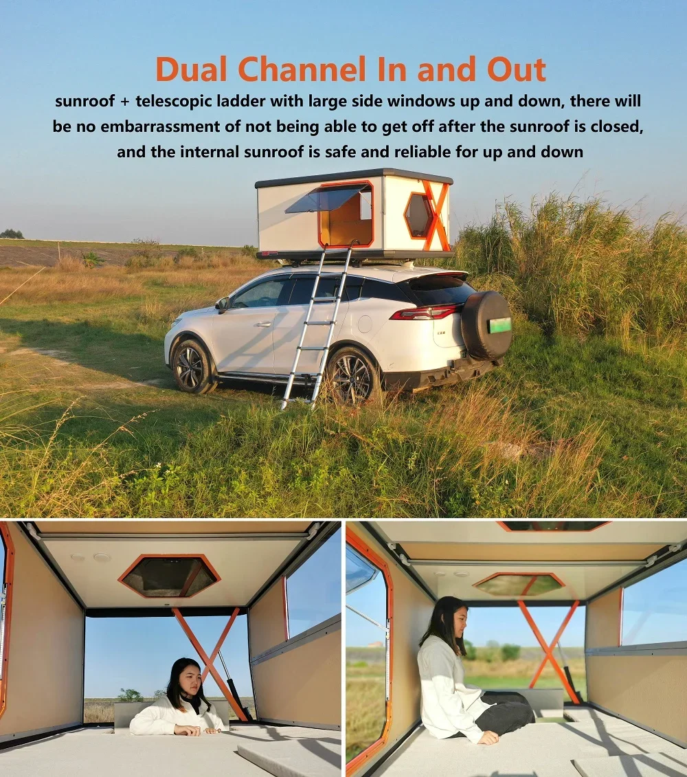 900W Solar Panel Included Auto Camping Outdoor Aluminum 3-4 Person Roof Top Tent Hard Shell Car Rooftop Tents Top Sales