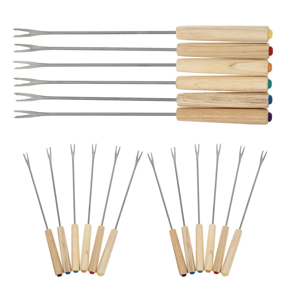 

18pcs Cheese Hotpot Forks Cheese Fondue Forks Stainless Steel Fondue Skewers With Wooden Handle Chocolate Cheese Dipping Sticks