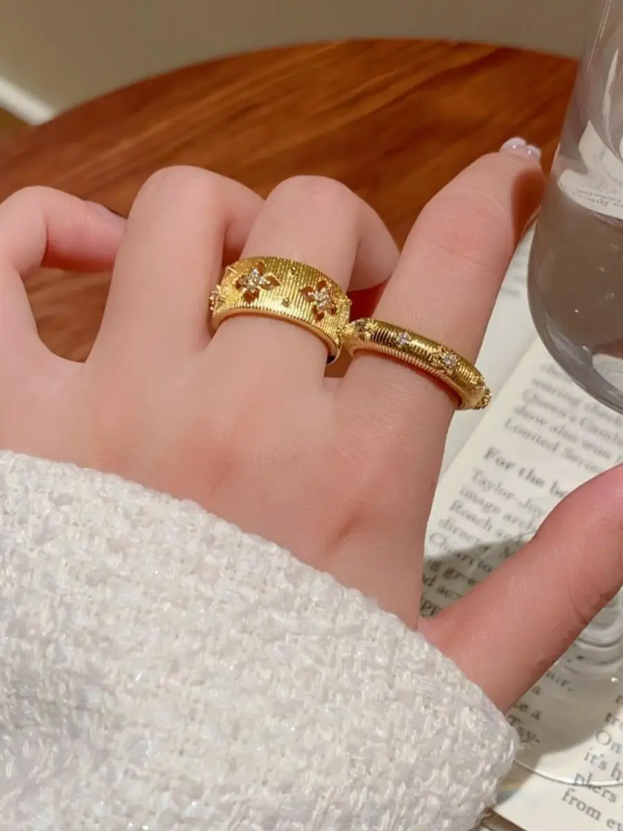 

Metal Brushed Zircon Open Ring for Women Vintage Fashion S925 Silver Open Ring Stylish Finger Accessory