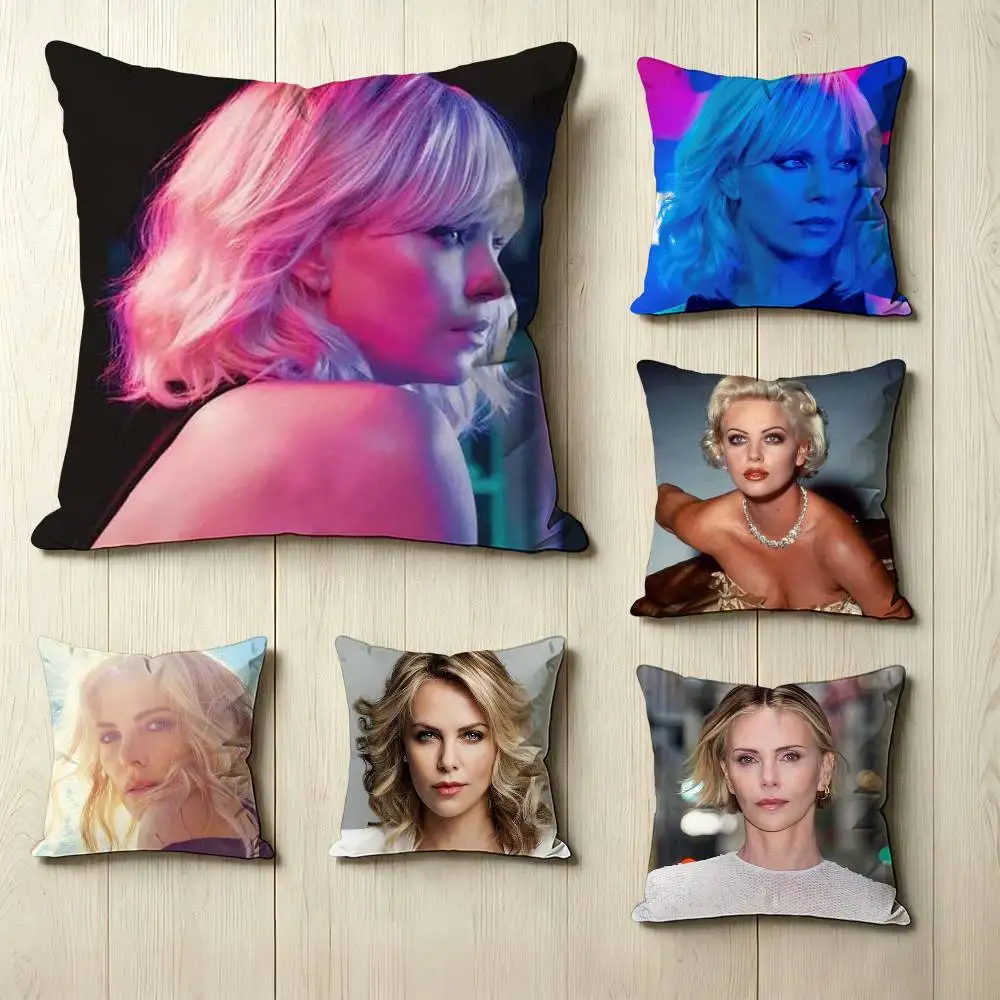Professional Actress C-Charlize T-Theron  Square Double-Sided printed Pillow Case Bedroom Bedside Pillow Sofa Cushion Cover