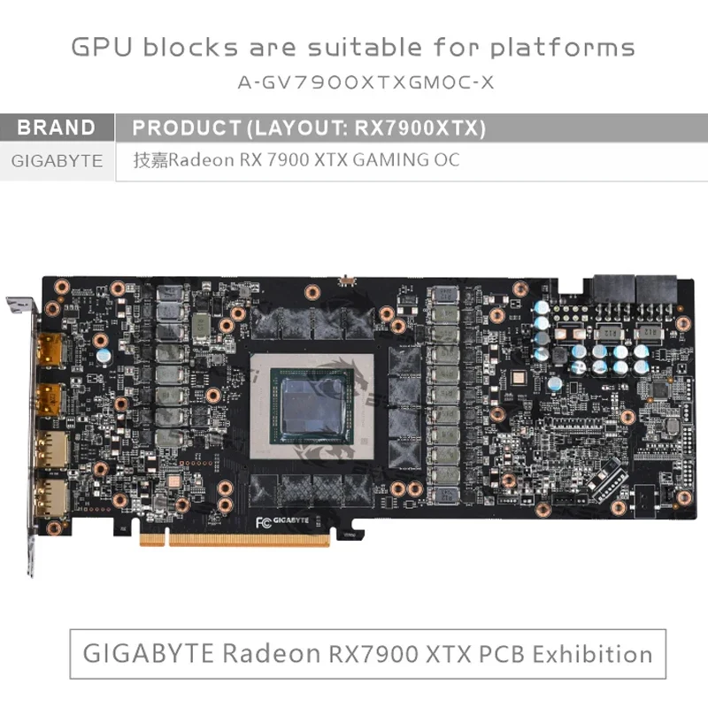 Bykski A-GV7900XTXGMOC-X GPU 블록, GIGABYTE Radeon RX 7900 XTX GAMING OC 그래픽 비디오 카드 수냉/라디에이터용