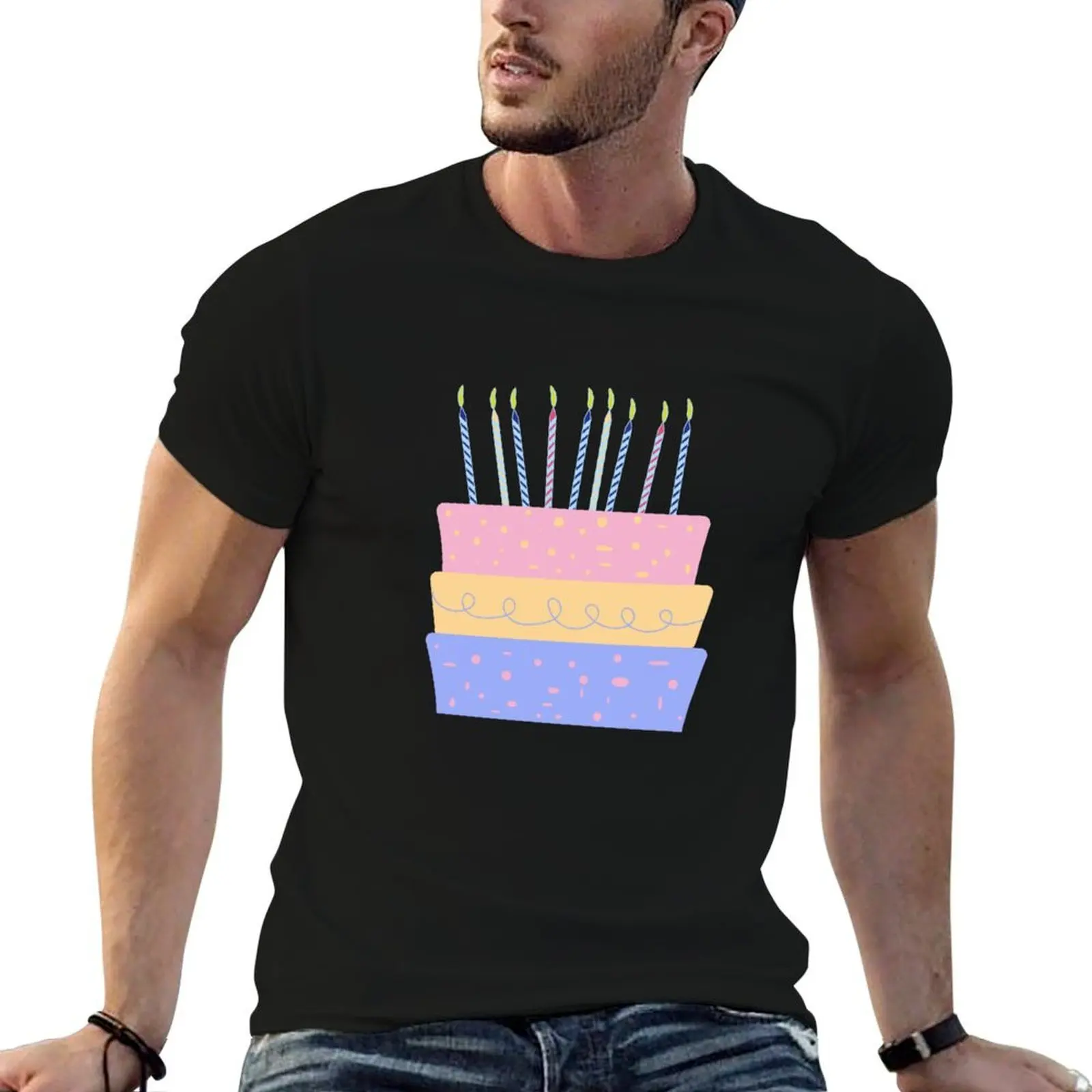 Happy Birthday Cake with candles. Colorful Birthday cake. T-Shirt t shirt man designer cotton t shirts high quality T-Shirt