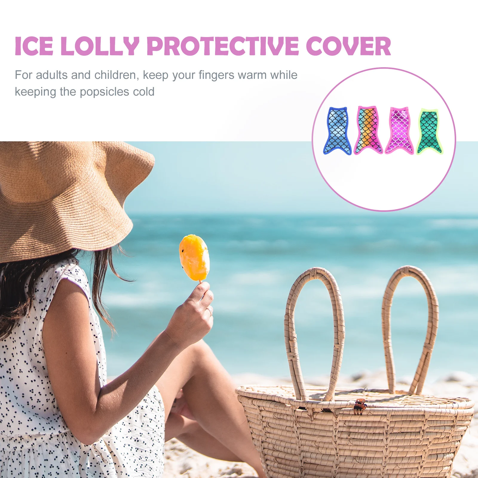 4 Pcs Mermaid Lolly Covers Neoprene Holders Kids Ice Stick Sleeves Protective Cases Multi Color Universal Fit Ice Cream