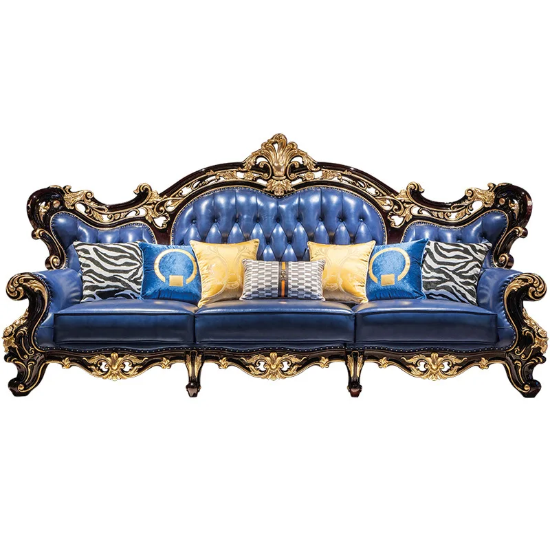 

European-style solid wood sofa, living room combination set, large and small apartment, luxury villa, high-end furniture, carved