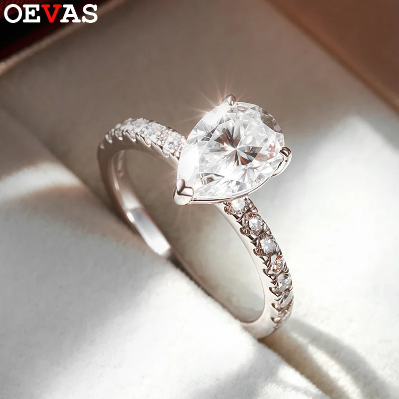 

OEVAS 2CT 7x10mm Pear Cut Moissanite Ring for Women S925 Silver Eternity Band D Color Pass Diamond Tester Fine Wedding Jewelry
