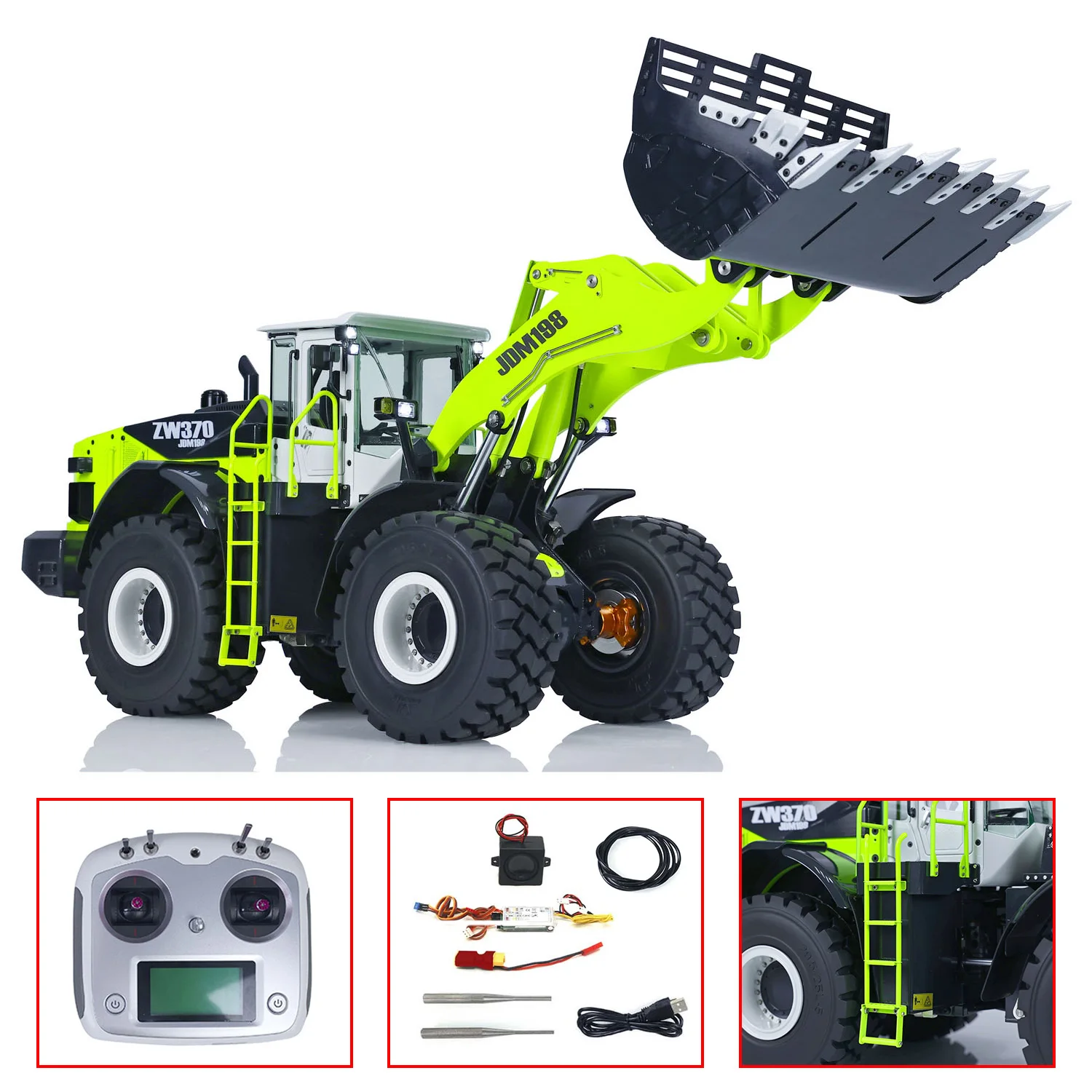 JDM-198 1/14 ZW370 Metal RC Hydraulic Loader Controlled Construction Truck 2-Speed Transmission Vehicle Cars Toys for Boy