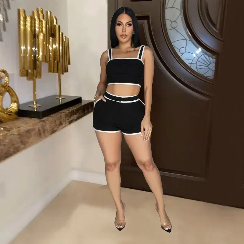 

GUWU Summer Sexy 2 Pieces Set Women Outfit Festival Clothing Crop Top and Shorts Matching Sets Night Club Party Tracksuit Short