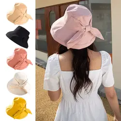 Light Thin Fisherman Hat Ins Anti-UV Sun Hat Bucket Cap Bowknot Beach Caps Sunshade Basin Hat Summer