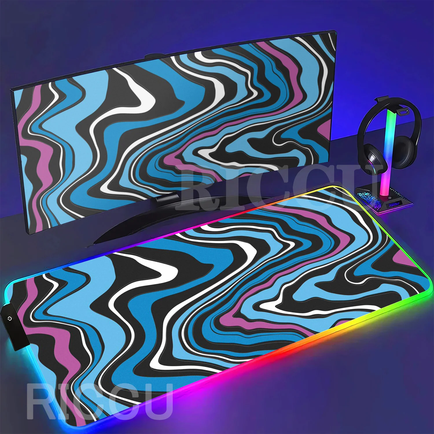 RGB Strata Liquid Large Gaming LED Mouse Pad Rubber Game Mousepad Keyboard Gamer offices HD Printing overlock backlight Desk mat