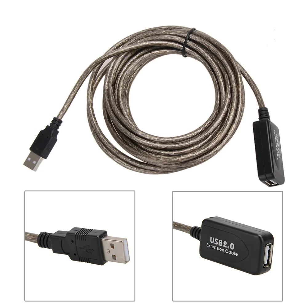 5m / 10m / 15m kabel przedłużający USB 2.0 do komputera stacjonarnego Laptop bezprzewodowy karta sieciowa przedłużacz z portami USB męski na żeński