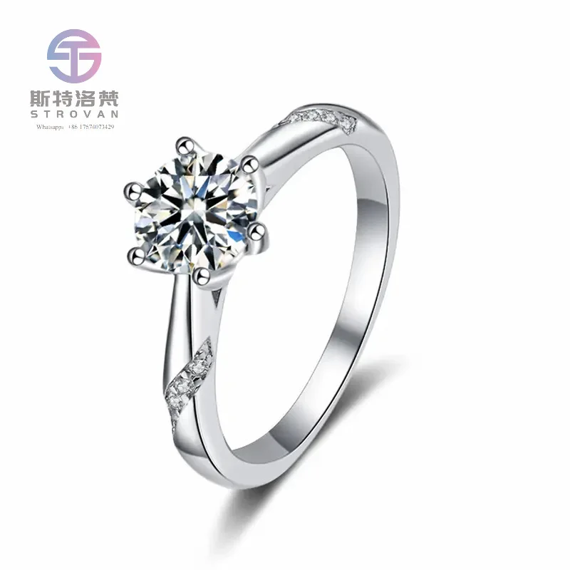 

9 Wholesale Multi-style White Gold Plated Six-Claw Moissanite Jewelry Fashion Classic 925 Silver 1CT Moissanite Rings for Women