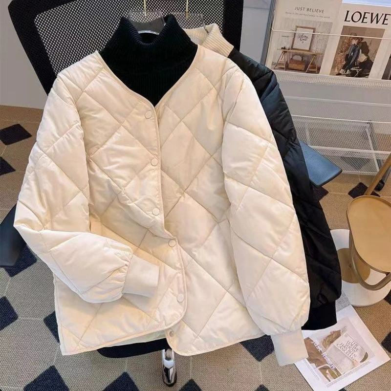 

Autumn Lightweight Down Cotton Jacket Women's Winter Short Loose New Korean Baseball O-neck Puffer Jacket Outwear