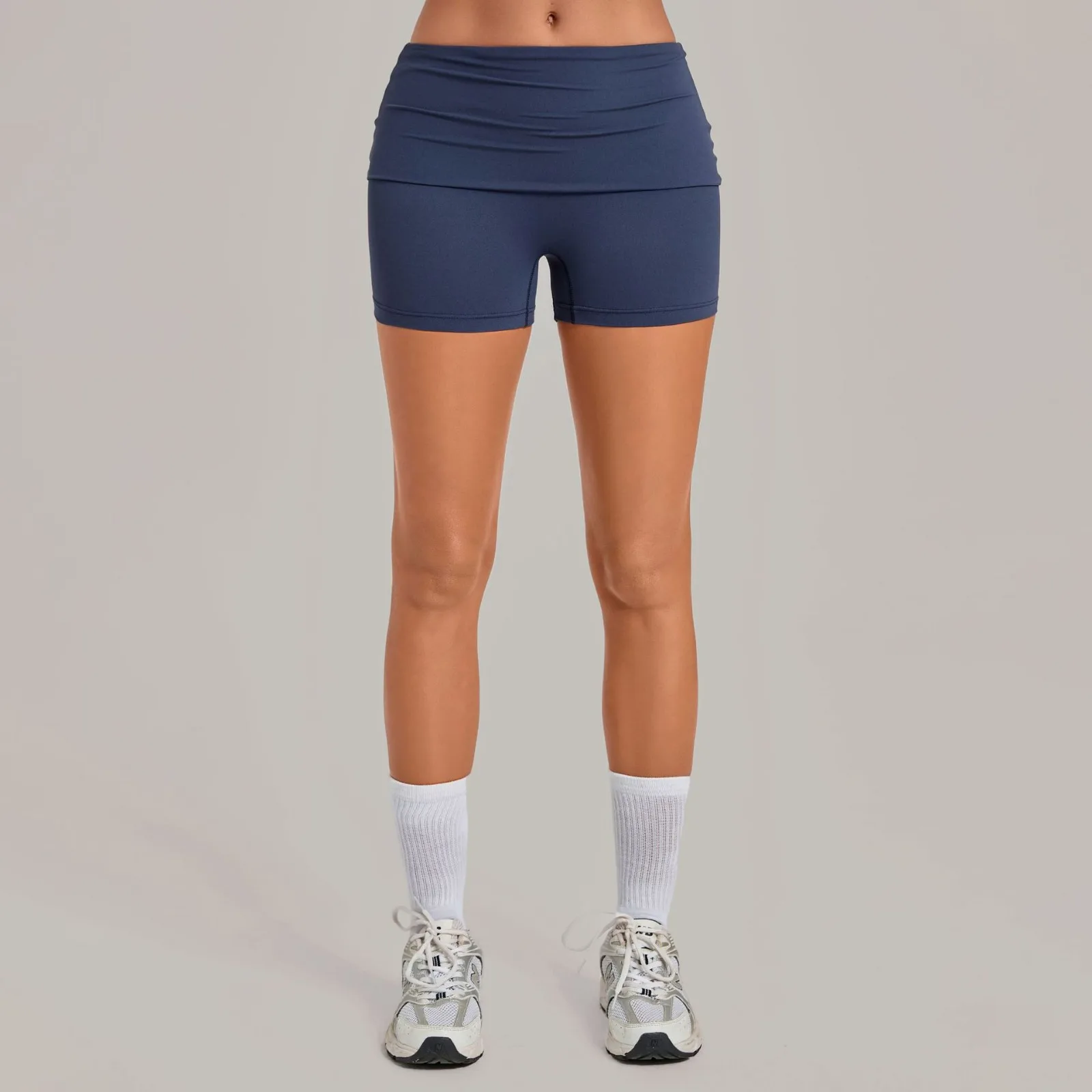Foldable Waist High Waist Tight Butt Lift Quick-drying Yoga Pants Women's Invisible Pleated Fitness Running Sports Yoga Shorts