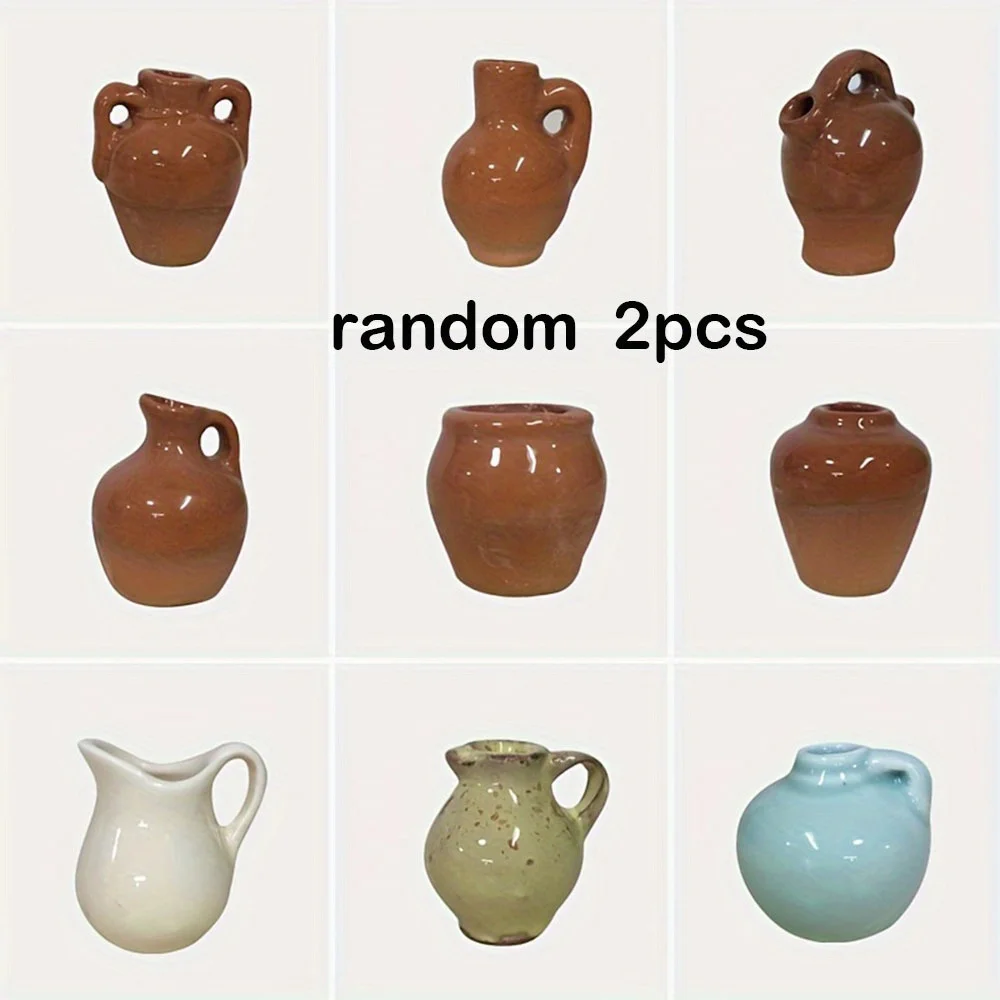 2pcs Random Mini Ceramic Flower Pots Set-Vintage Style,Perfect for Hydroponic Plants,Ideal DIY Photography Props & Home Accents