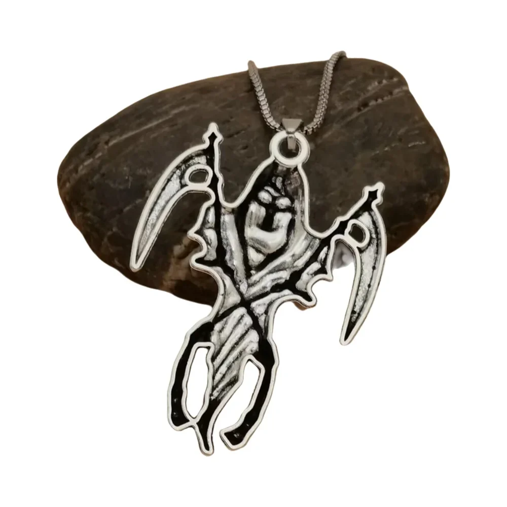 10Pcs Men Gothic Alloy Death Grim Reaper Skull with Scythe Pendant Necklace