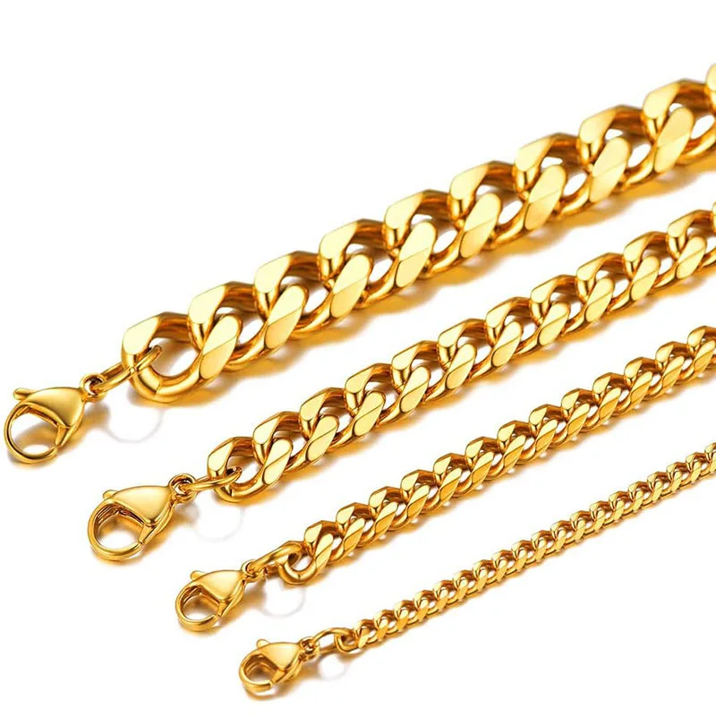 3.5-7MM Stainless Steel Cuban Chain Necklaces For Men Women Gold Color Curb Link Chain Punk Fashion Jewelry Accessories 45-70CM