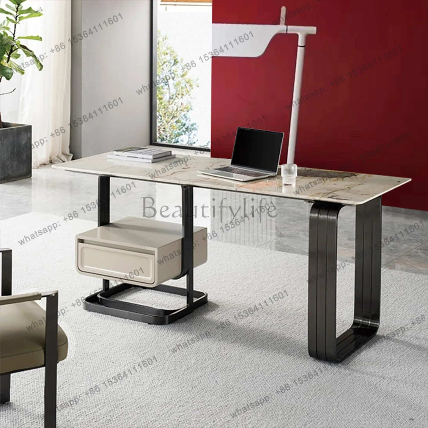 Designer Italian light luxury desk minimalist Dora natural luxury stone surface office writing desk book desk