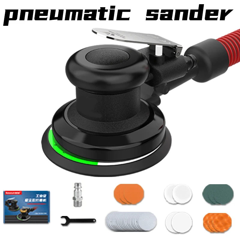 AOCKE R5G-X6 5-Inch 125mm Pneumatic Orbital Sander Air Grinder Car Body Waxing Polishing For Furniture Grinding, Sandpaper Set