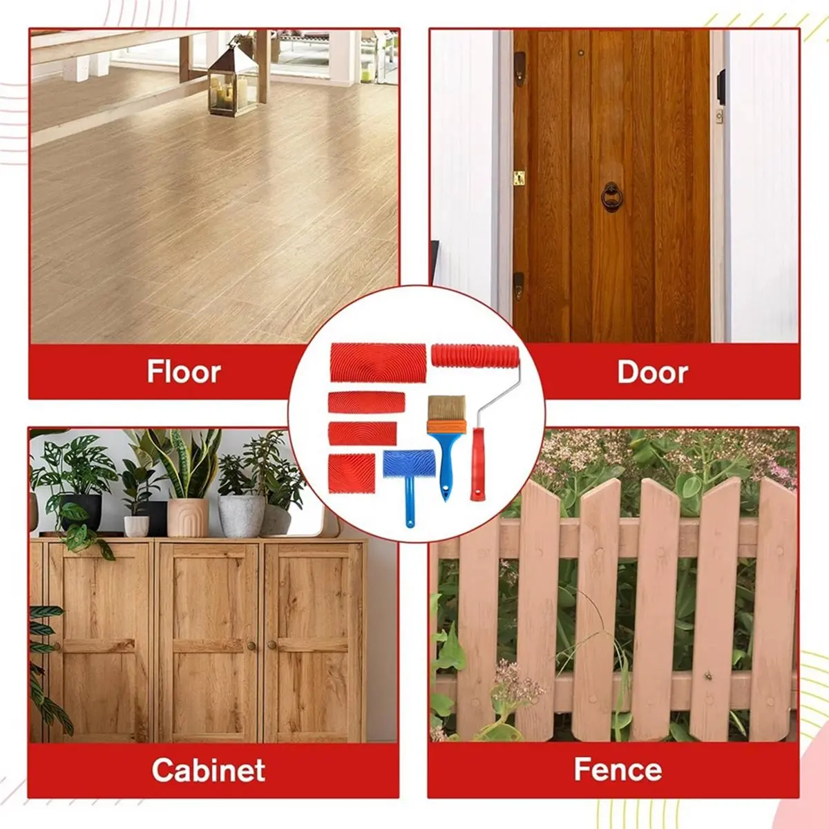 

(A26M) Набор из 7 инструментов для имитации текстуры дерева, инструменты для рисования под дерево, валик для текстурной краски под дерево 7,08 дюйма для декора стен и интерьера