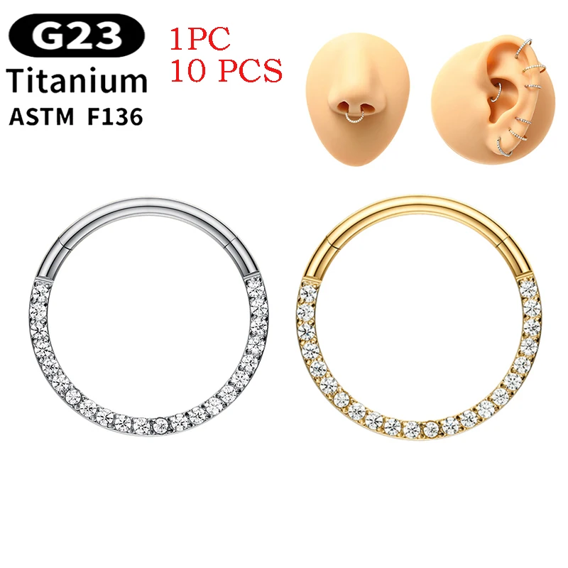 

1/10Pcs G23 Titanium 16G Nose Rings Septum Hinged Hoop CZ Helix Cartilage Daith Earrings Lobe Clicker Piercing Jewelry Wholesale