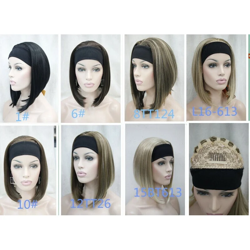 

Женский полудлинный прямой женский парик с повязкой на голову 3/4