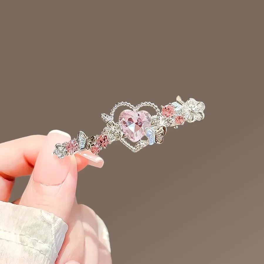 الكورية نمط الأرجواني كريستال الحب فراشة مشبك شعر الحلو كلمة واحدة منقار البط كليب المرأة الجانب كليب دبوس الشعر إكسسوارات الشعر #3