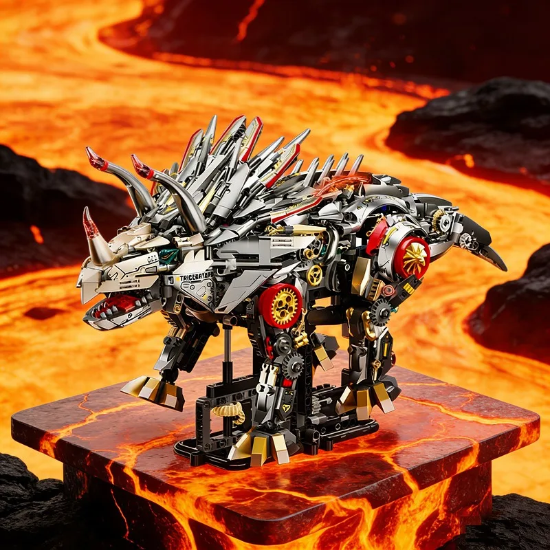 1688pcs Motorized Mechanical Triceratops Building Blocks LED Jurassic Dinosaur Model Bricks Educational Toys for Boys Gifts