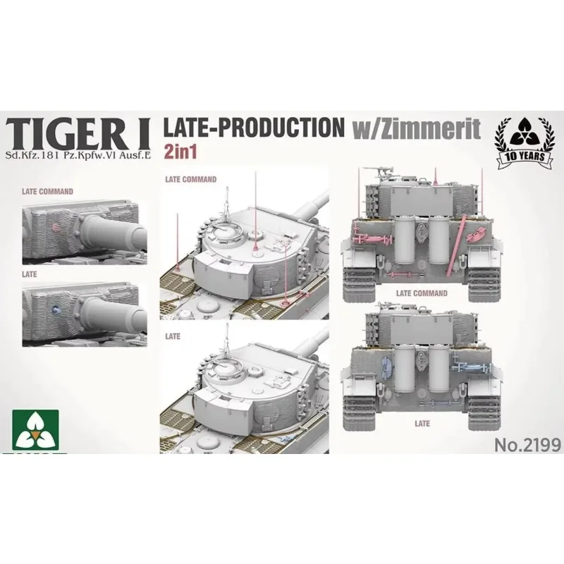 TAKOM 2199 Escala 1/35 Tiger I Tate Production com kit de modelo de plástico Zimmerit