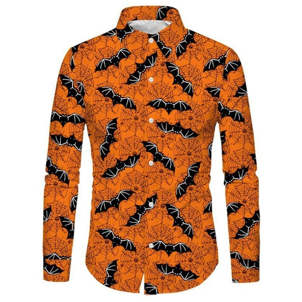 

Halloween 3D Printed Men's Long Sleeve Shirt Autumn/Winter Horror Pumpkin Head Pattern Fashion Party Oversized Button-down Shirt