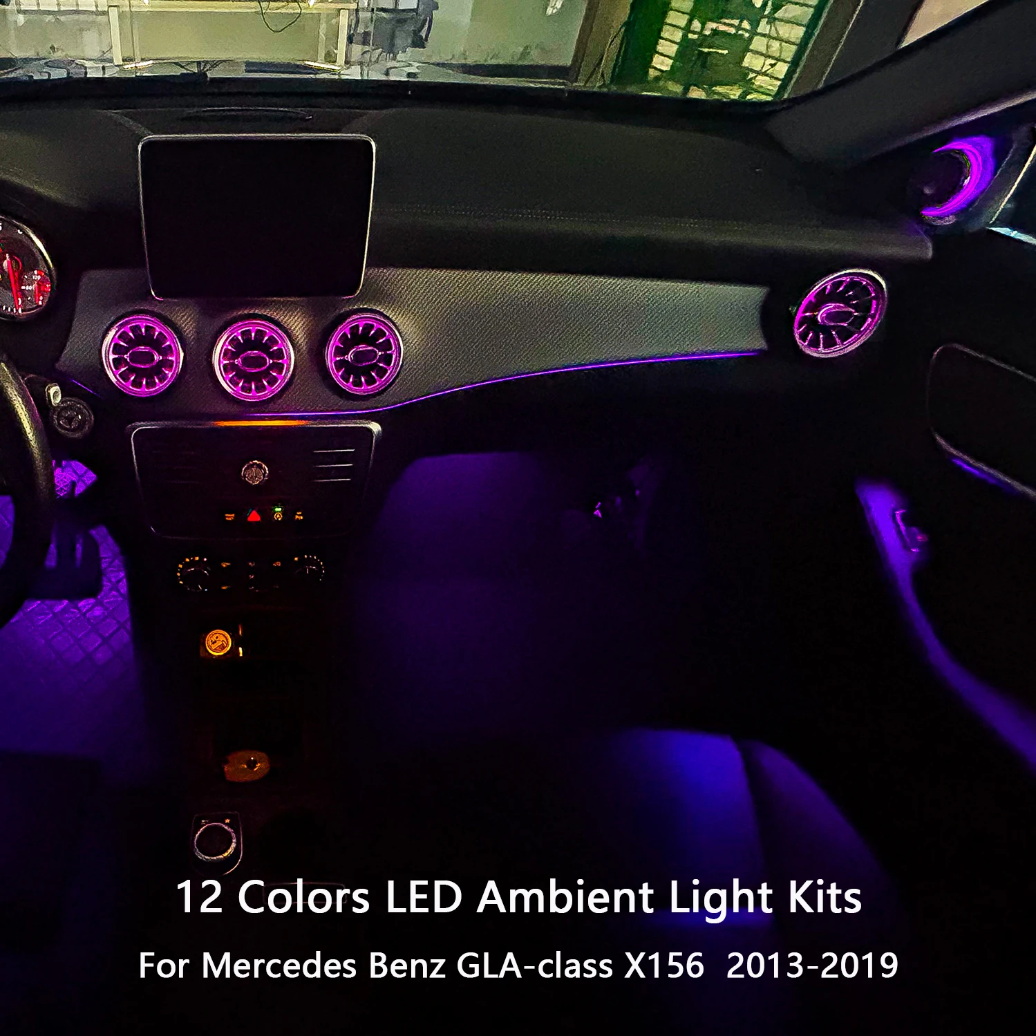 X156 12-Colors LED Ambient Light Kit For Mercedes Benz GLA-class 2013-2019 W156 Luminous Air Vent 4D Rotating Tweeter