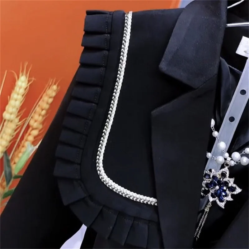 سترة بدلة ربيع وخريف 2025 سترة نسائية عصرية بحافة الفطر شال بياقة قابلة للفصل سترة كورية حلوة راقية